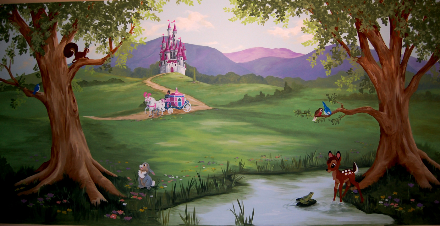 Children's castle-themed mural